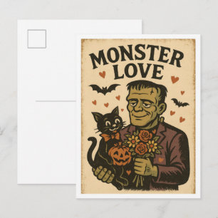 Vintage Halloween Monster Love Postcard