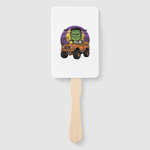 Vintage Halloween Monster Truck Pumpkin Shirt_1 Hand Fan