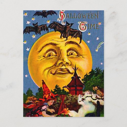 Vintage Halloween Moon and Witches Postcard