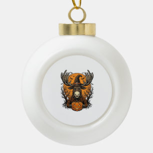 Vintage Halloween Moose Pumpkin Witch Hat Shirt_1 Ceramic Ball Christmas Ornament