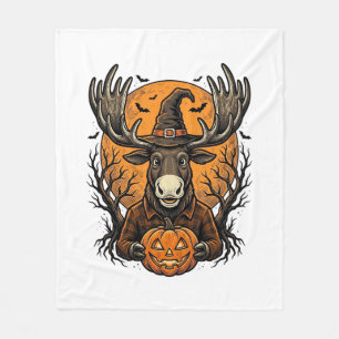 Vintage Halloween Moose Pumpkin Witch Hat Shirt_1 Fleece Blanket