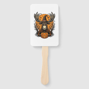 Vintage Halloween Moose Pumpkin Witch Hat Shirt_1 Hand Fan