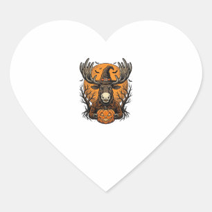 Vintage Halloween Moose Pumpkin Witch Hat Shirt_1 Heart Sticker