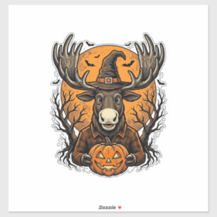Vintage Halloween Moose Pumpkin Witch Hat Shirt_1 Sticker