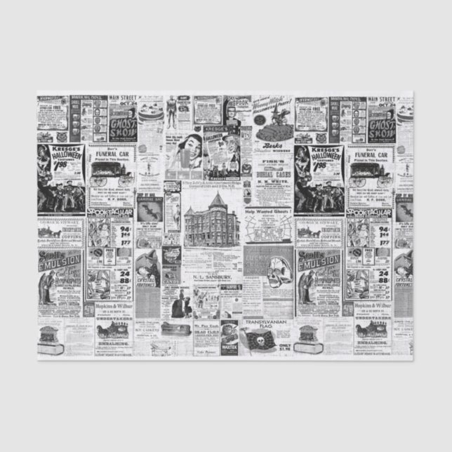 Vintage Halloween Newspaper Ads Tissue Paper (Front)