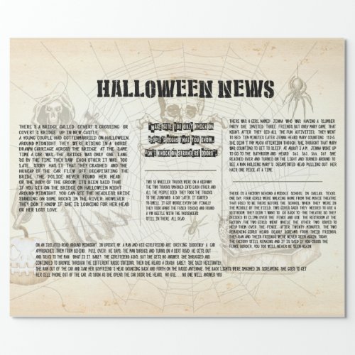 Vintage Halloween Newspaper Wrapping Paper