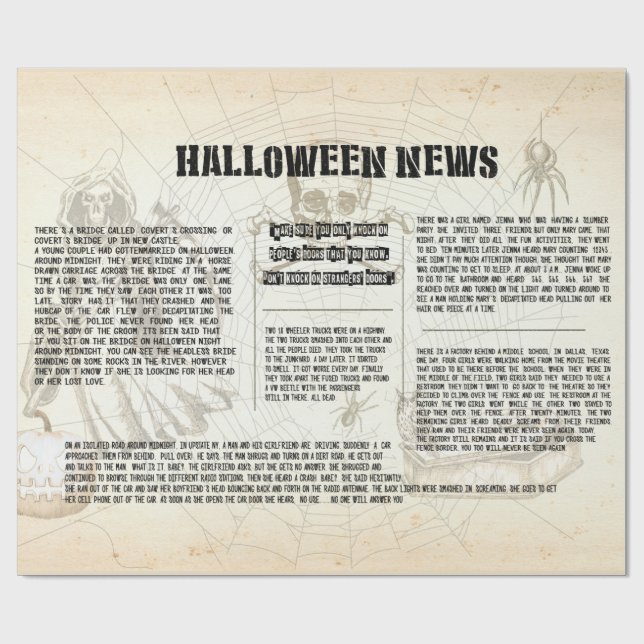 Vintage Halloween Newspaper Wrapping Paper (Flat)