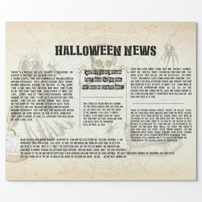 Vintage Halloween Newspaper Wrapping Paper | Zazzle