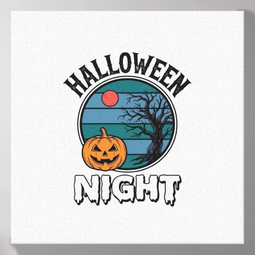 Vintage Halloween Night Pumpkin Tree Shirt Design_ Canvas Photo Tile