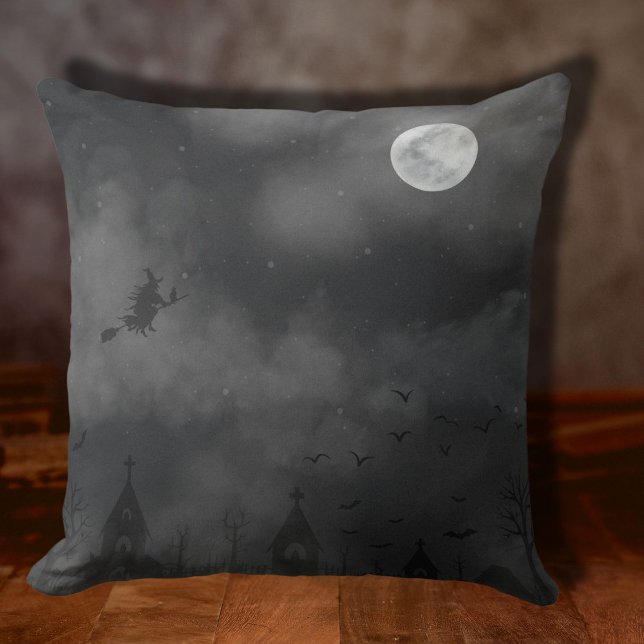 Vintage Halloween Night Scene  Throw Pillow (Creator Uploaded)