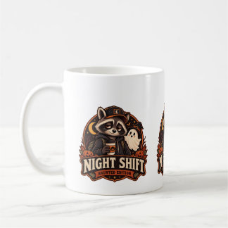 Vintage Halloween Night Shift Raccoon Haunted Edit Coffee Mug