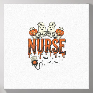 Vintage Halloween Nurse Ghost Pumpkin Design_1 Canvas Photo Tile