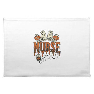 Vintage Halloween Nurse Ghost Pumpkin Design_1 Cloth Placemat
