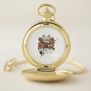 Vintage Halloween Nurse Ghost Pumpkin Design_1 Pocket Watch