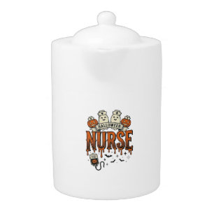 Vintage Halloween Nurse Ghost Pumpkin Design_1 Teapot