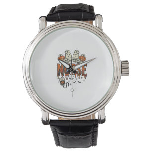 Vintage Halloween Nurse Ghost Pumpkin Design_1 Watch