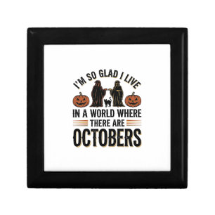 Vintage Halloween October Quote Pumpkin Cat Design Gift Box