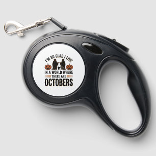 Vintage Halloween October Quote Pumpkin Cat Design Retractable Pet Leash