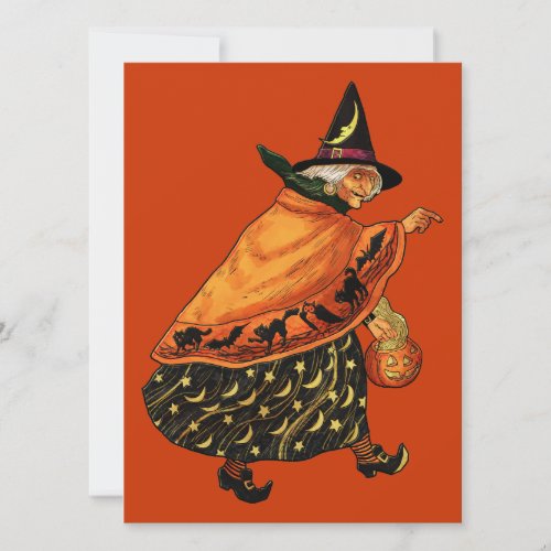 Vintage Halloween Old Witch Announcement
