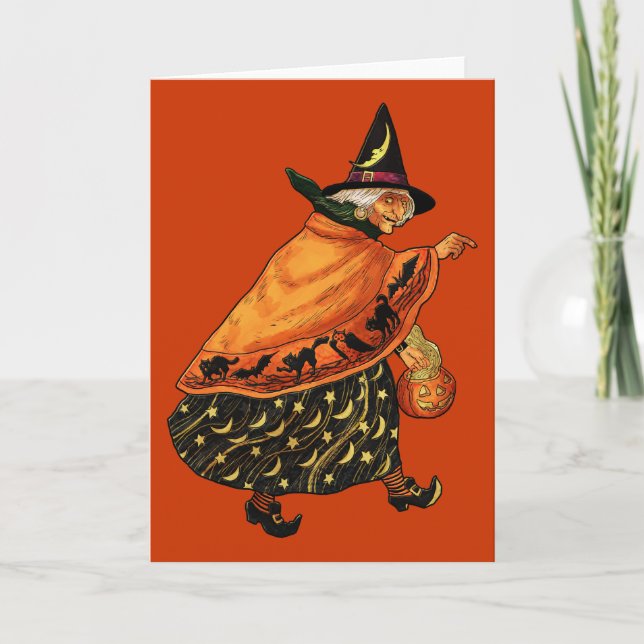 Vintage Halloween Old Witch Card (Front)