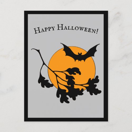 Vintage Halloween Orange Moon Flying Bats Invitation Postcard