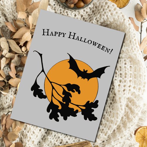 Vintage Halloween Orange Moon Flying Bats Postcard