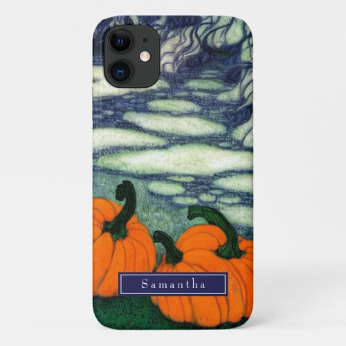 Vintage Halloween Orange Pumpkin Personalized Name iPhone 11 Case