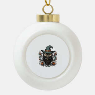 Vintage Halloween Owl Witch Hat Vector Design_1 Ceramic Ball Christmas Ornament