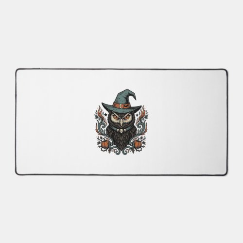Vintage Halloween Owl Witch Hat Vector Design_1 Desk Mat