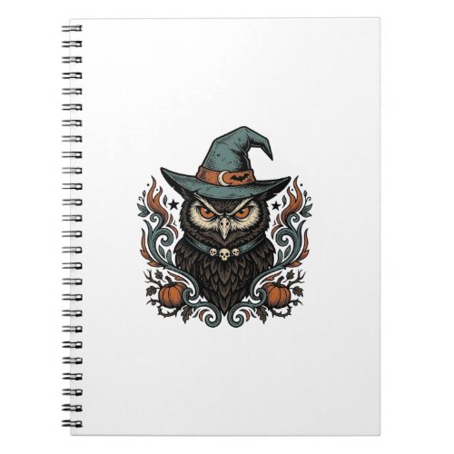 Vintage Halloween Owl Witch Hat Vector Design_1 Notebook