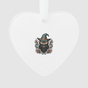 Vintage Halloween Owl Witch Hat Vector Design_1 Ornament