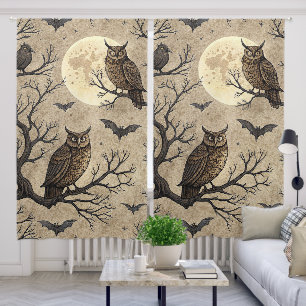 Vintage Halloween Owls & Moon Blackout Curtains