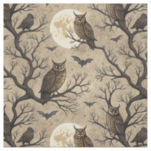 Vintage Halloween Owls & Moon Fabric