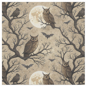 Vintage Halloween Owls & Moon Fabric
