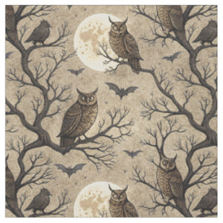 Vintage Halloween Owls & Moon Fabric