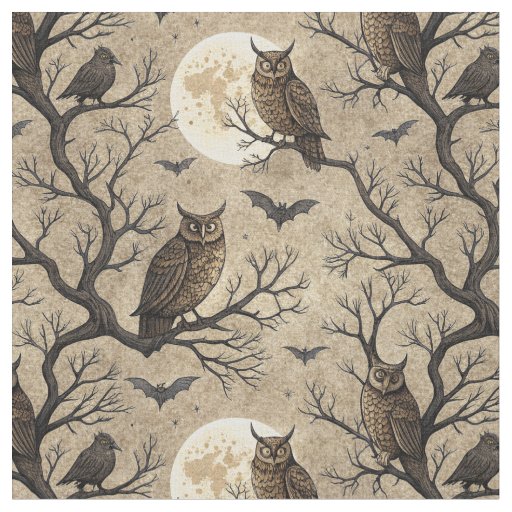 Vintage Halloween Owls & Moon Fabric