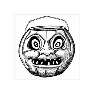 Vintage Halloween Paper Mache Jack O'Lantern Rubber Stamp