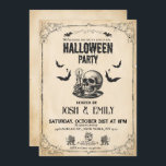 Vintage Halloween Party Adult Skull Invitation<br><div class="desc">Invite your friends to a night of spooky fun. Design featuring spider webs,  bloody skull,  bats,  pumpkin together with a black,  white,  gray,  and orange color scheme. Customize your party details and send out these eye-catching invites.</div>