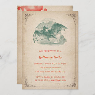 Vintage Halloween Party Bat Blood Splatter Simple Invitation