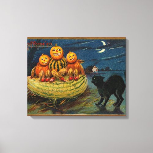 Vintage Halloween Party Black Cat Canvas Print