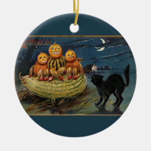 Vintage Halloween Party Black Cat Ceramic Ornament