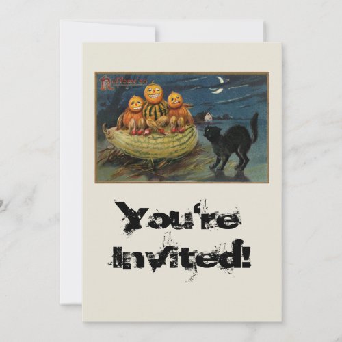 Vintage Halloween Party Black Cat Invitation