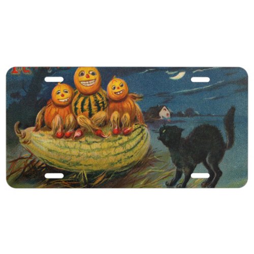 Vintage Halloween Party Black Cat License Plate