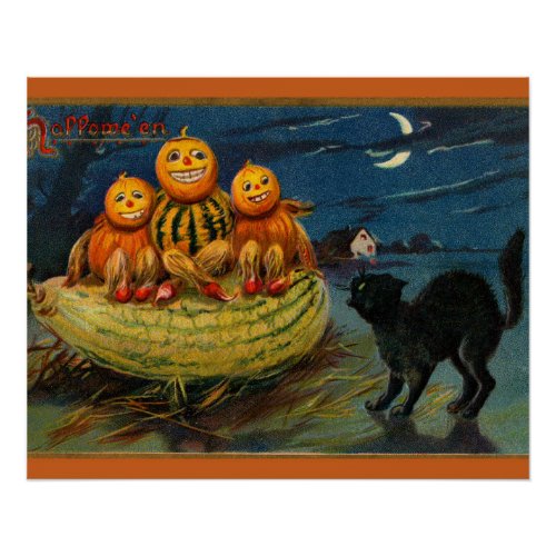Vintage Halloween Party Black Cat Poster