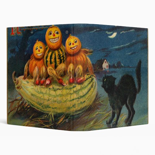 Vintage Halloween Party Black Cat Scary Pumpkins 3 Ring Binder