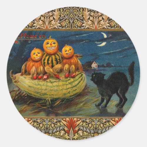 Vintage Halloween Party Black Cat Scary Pumpkins Classic Round Sticker
