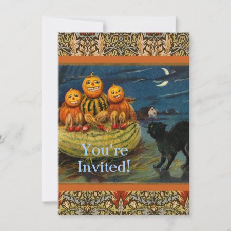 Vintage Halloween Party Black Cat Scary Pumpkins Invitation