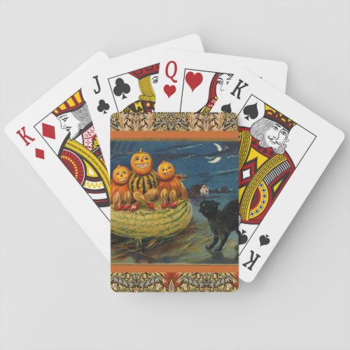 Vintage Halloween Party Black Cat Scary Pumpkins Playing Cards