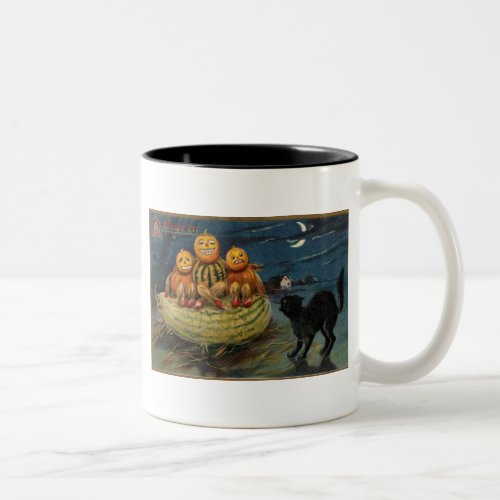 Vintage Halloween Party Black Cat Two_Tone Coffee Mug