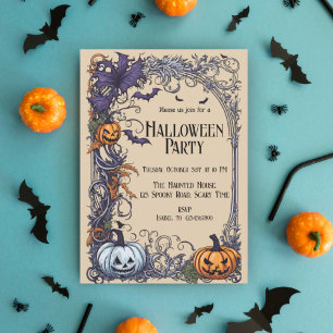 Vintage Halloween Party Gothic Pumpkin Invitation